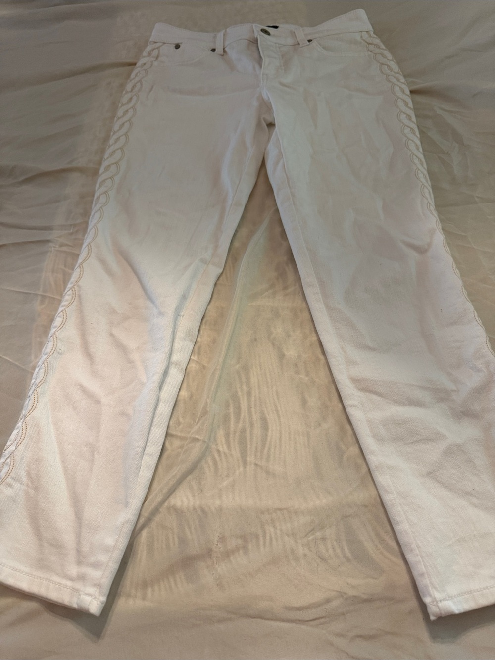 Talbots White Skinny Jeans with Embroidered Side Trim